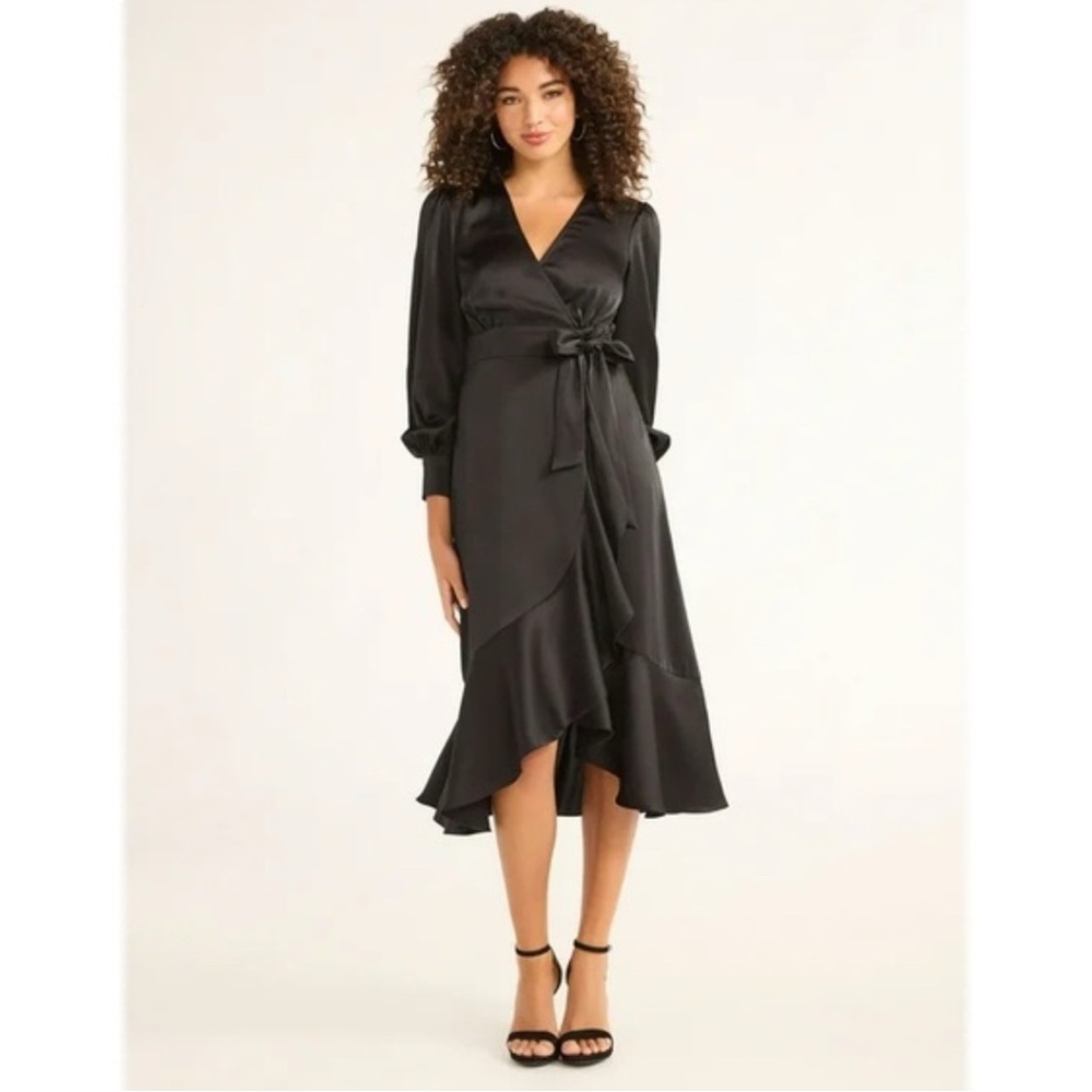 Sofia Vergara Women's Faux Wrap Ruffle Side Tie Elegant Black Wrap Dress - 1X